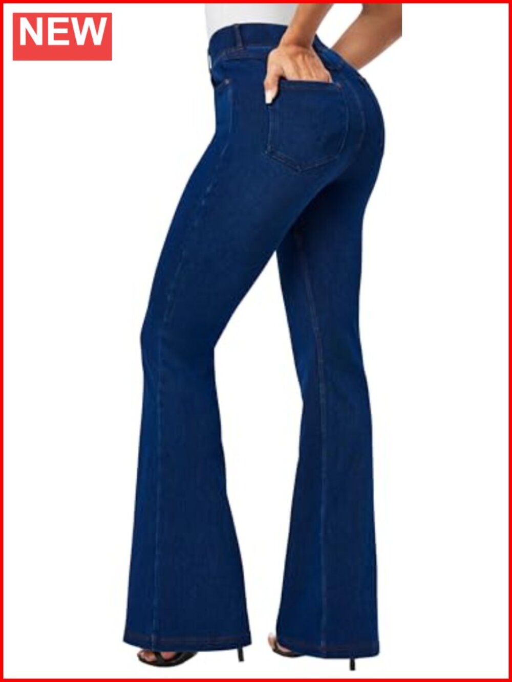 Stretchy Pull On Bell Bottom Jeans Flare Jeggings with Pockets High Waisted